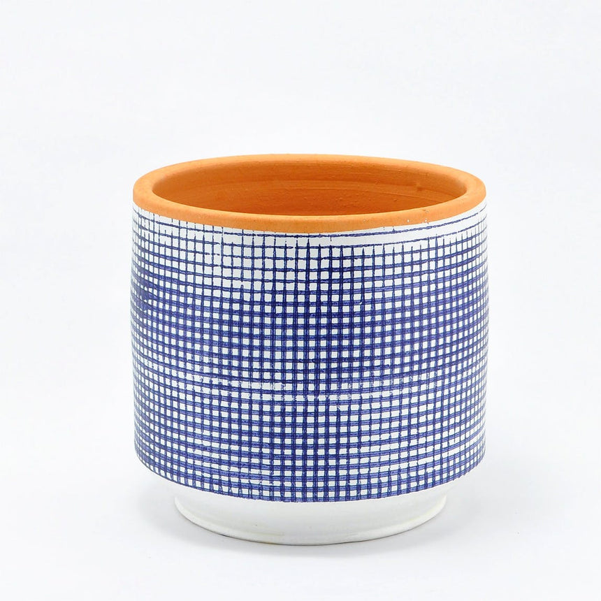 VASO TERRACOTTA E QUADRETTI BLU